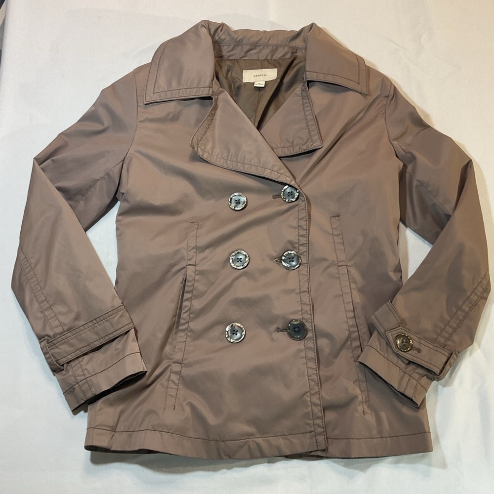 Merona Dark Tan Womens Short Peecoat, Size M Raincoat Posh Buttons